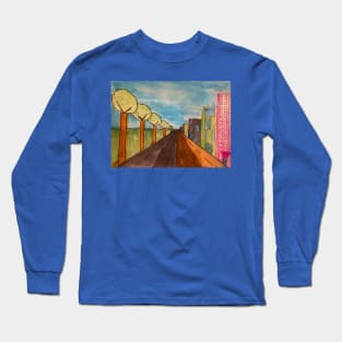 City scape trees pink building Long Sleeve T-Shirt